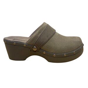 Crocs Women’s Gray Suede Studded Slip-On Wedge Cobbler Mule Clogs Size 6